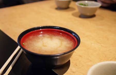 japanese miso soup at sushi restaurantの写真素材