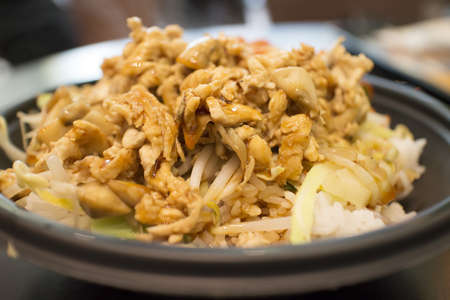 some teriyaki chicken on riceの写真素材