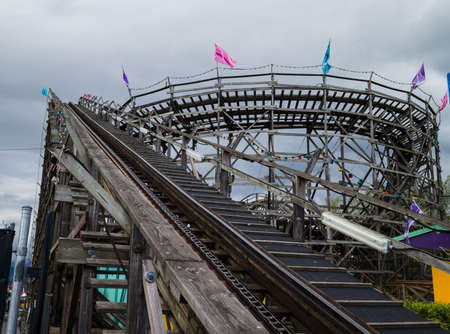 an old wooden rollercoaster-wideの写真素材