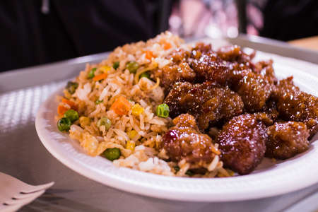 some fried rice and ginger beefの写真素材