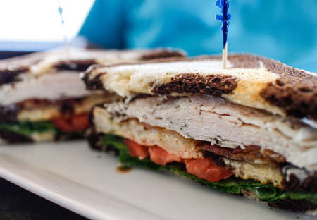 a clubhouse sandwich on marble rye breadの写真素材