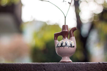 fennel stalk in a decorative clay jarの写真素材