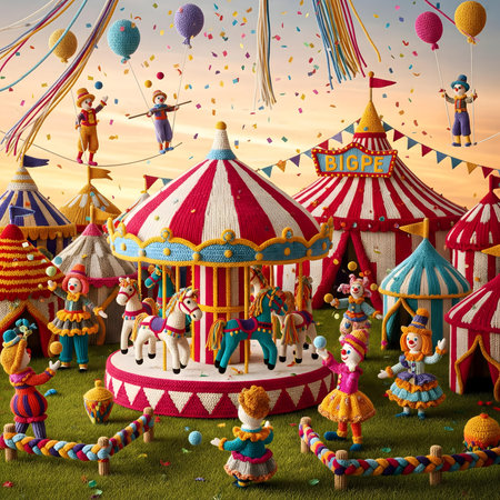 Circus theme with clowns and circus tent - 3d renderの素材
