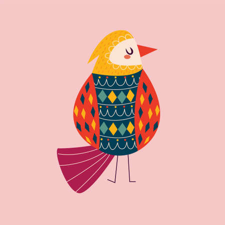 hand draw cute bird cartoon vector illustrationのイラスト素材