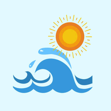 blue wave with sun vector ilustrationのイラスト素材