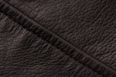 Black leather texture with seam. close up