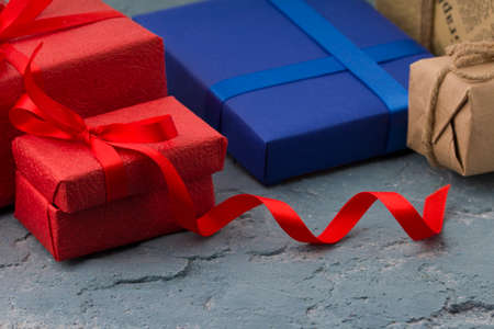 Valentines day background with a gift boxesの写真素材