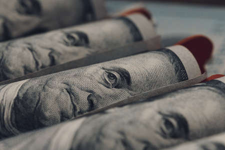 love money concept. US one hundred dollars with the symbol of heart