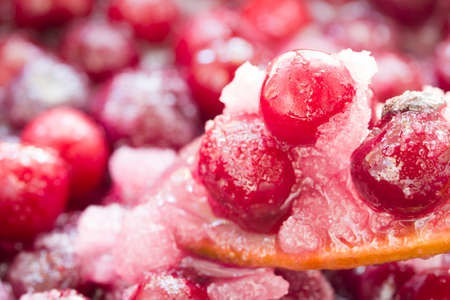 Cherry jam as a background close up, macro shot. tasty sweet backgroundの写真素材