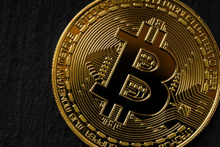 Gold Coin Bitcoin On Dark Background. Trading Concept Of Crypto Currency.の写真素材
