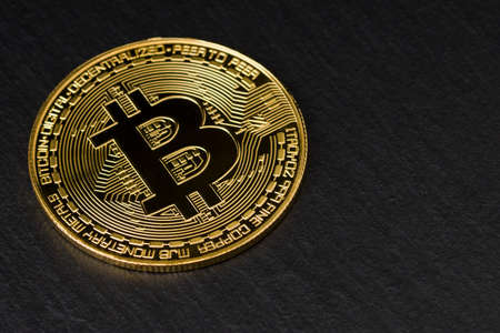 Gold Coin Bitcoin On Dark Background. Cryptocurrency.の写真素材
