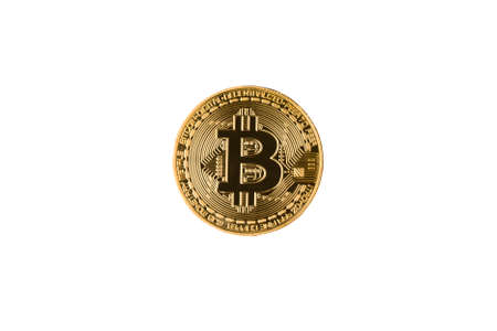 Golden bitcoin isolated on white background. mining Concept.Physical bit coin. Digital currency.の写真素材