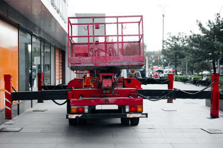 Red Telescopic elevator car. Back viewの写真素材