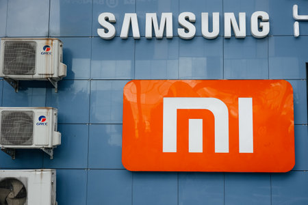 Bishkek, Kyrgyzstan - August 27, 2021: Samsung and Xiaomi electronics company logoのeditorial素材