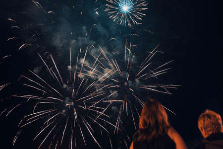 Colorful fireworks over night sky. holiday conceptの写真素材