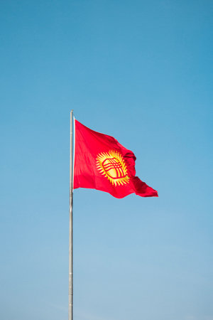 Waving Kyrgyzstan country flag, vertical shotの写真素材