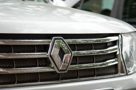Vladikavkaz, Russia - May 27, 2024 : close-up shot of the Renault car logo.のeditorial素材