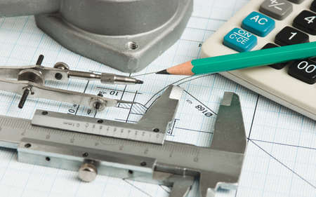 drawings of mechanisms with parts and toolsの写真素材