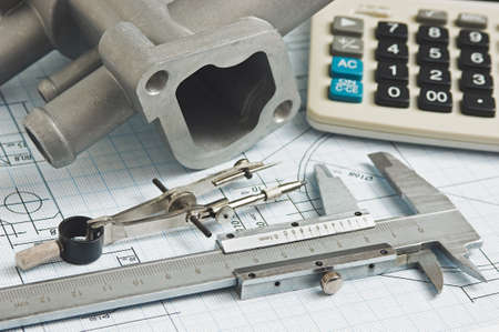 drawings of mechanisms with parts and toolsの写真素材