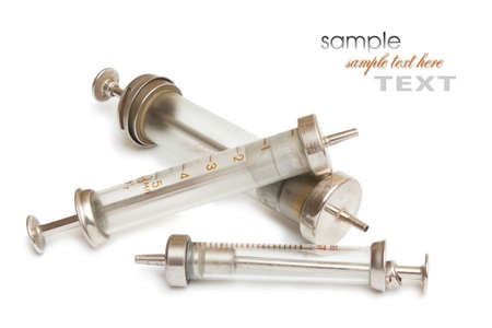 syringes old model on a white backgroundの写真素材