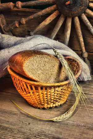 bread and ears on the tableの写真素材