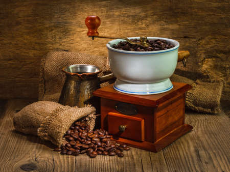 grinder and other accessories for the coffee in an old-styleの写真素材
