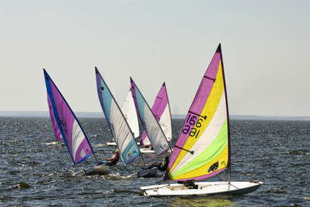 The yacht takes part in competitions in sailing in the seaのeditorial素材