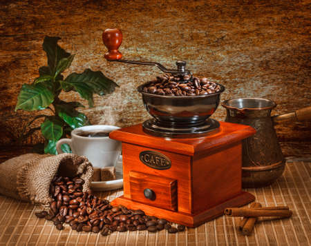 grinder and other accessories for the coffee in an old-styleの写真素材