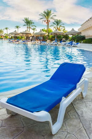 The view from the window of the hotel in Egypt to the pool, sun umbrellas and the Red Seaの写真素材