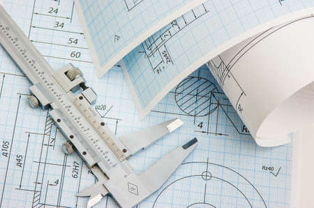 tools and mechanisms detail on the background of technical drawingsの写真素材