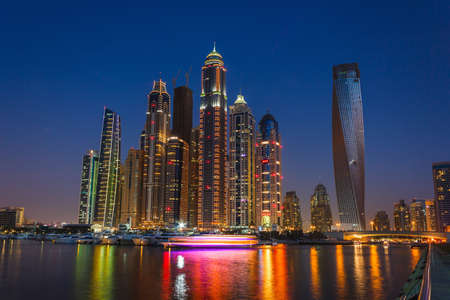 DUBAI, UAE - NOVEMBER 14: Nightlife in Dubai Marina. UAE. November 14, 2012. Dubai is the most expensive city in the Middle East.のeditorial素材