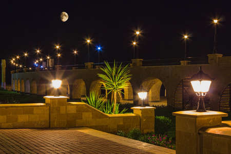 Quay Egyptian resort of Hurghada at nightのeditorial素材