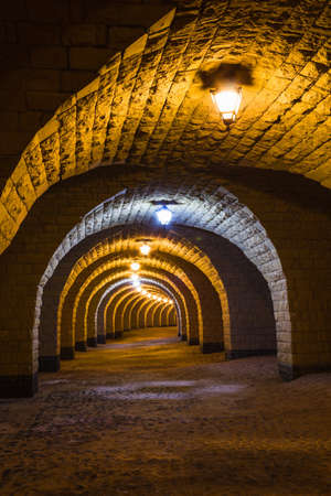 The arched stone colonnade with suspended lanternsのeditorial素材