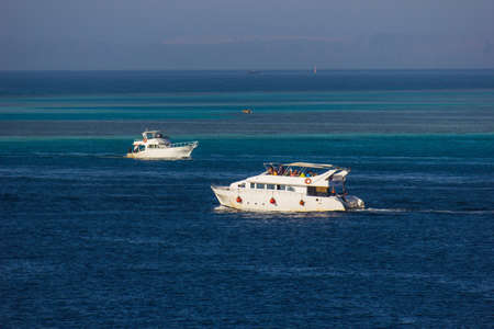 motor yacht on a background of blue seaのeditorial素材