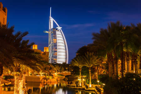 DUBAI, UAE - NOVEMBER 15: View of the hotel Burj Al Arab from Souk Madinat Jumeirah. Nov 15, 2012 in Dubai. Burj Al Arab is a luxury 7 stars hotelのeditorial素材