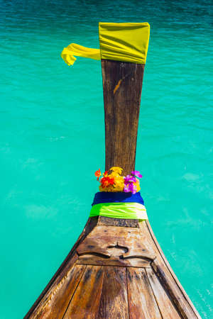 Boats at sea against the rocks in Thailand. Phi Phi Islandの写真素材