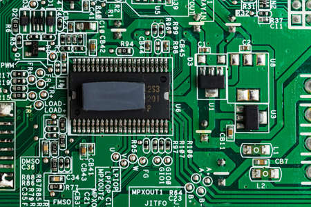 Close up of electronic circuit board macro