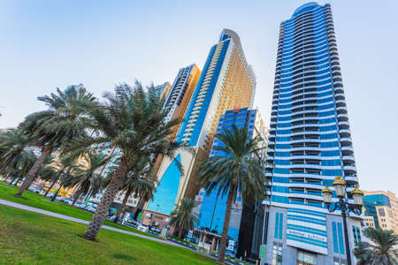 SHARJAH, UAE - OCTOBER 28: Sharjah - third largest and most populous city in United Arab Emirates, on October 28, 2013.  It is the most industrialized emirate in UAE.のeditorial素材