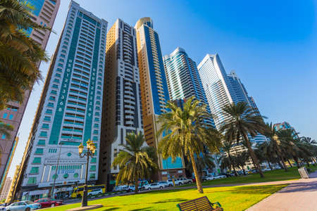 SHARJAH, UAE - OCTOBER 28: Sharjah - third largest and most populous city in United Arab Emirates, on October 28, 2013.  It is the most industrialized emirate in UAE.のeditorial素材