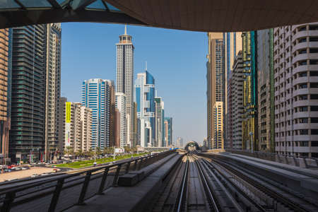 DUBAI, UAE - NOVEMBER 3: Dubai Metro as world's longest fully automated metro network (75 km) on November 3, 2013, Dubai, UAE.のeditorial素材