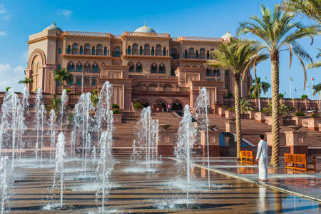 DUBAI - NOVEMBER 5: Emirates Palace in Abu Dhabi on November 5, 2013 in Dubai. Emirates Palace was originally conceived as a venue for government summits and conferences in the Persian Gulfのeditorial素材