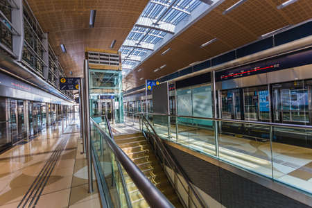 DUBAI, UAE - NOVEMBER 11: Dubai Metro as world's longest fully automated metro network (75 km) on November 11, 2013, Dubai, UAE.のeditorial素材