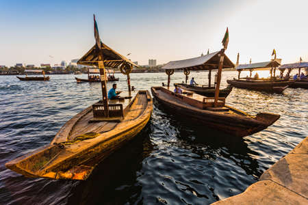 DUBAI, UAE - NOVEMBER 8: Boats on the Bay Creek in Dubai, UAE nov 8 2013のeditorial素材