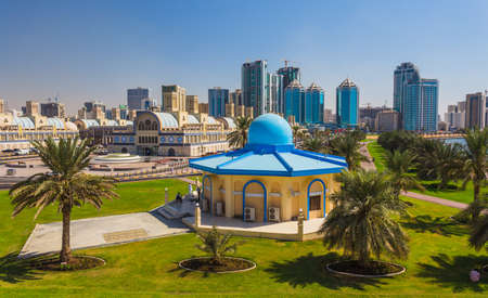 SHARJAH, UAE - OCTOBER 28: Sharjah - third largest and most populous city in United Arab Emirates, on October 28, 2013.  It is the most industrialized emirate in UAE.のeditorial素材