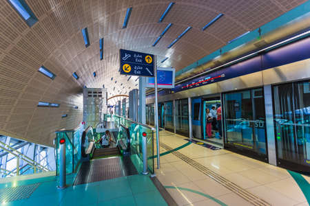 DUBAI, UAE - NOVEMBER 2: Dubai Metro as world's longest fully automated metro network (75 km) on November 2, 2013, Dubai, UAE.のeditorial素材