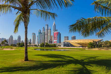 DUBAI, UAE - NOVEMBER 11: High rise buildings and streets nov 11. 2013  in Dubai, UAE. Dubai was the fastest developing city in the world between 2002 and 2008.のeditorial素材
