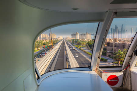 DUBAI - NOVEMBER 3: Monorail station on a man-made island Palm Jumeirah on Novrmber 3, 2013 in...