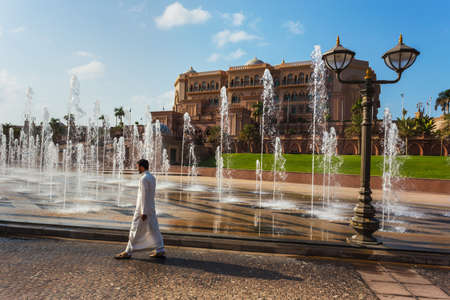 DUBAI - NOVEMBER 5: Emirates Palace in Abu Dhabi on November 5, 2013 in Dubai. Emirates Palace was originally conceived as a venue for government summits and conferences in the Persian Gulfのeditorial素材