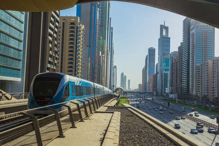 DUBAI, UAE - NOVEMBER 9: Dubai Metro as world's longest fully automated metro network (75 km) on...