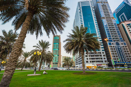 SHARJAH, UAE - OCTOBER 28: Sharjah - third largest and most populous city in United Arab Emirates, on October 28, 2013.  It is the most industrialized emirate in UAE.のeditorial素材